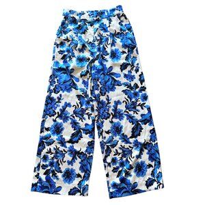 Christian Lacroix Satin Blue Floral Wide Leg Palazzo Silky Pants Women's size S